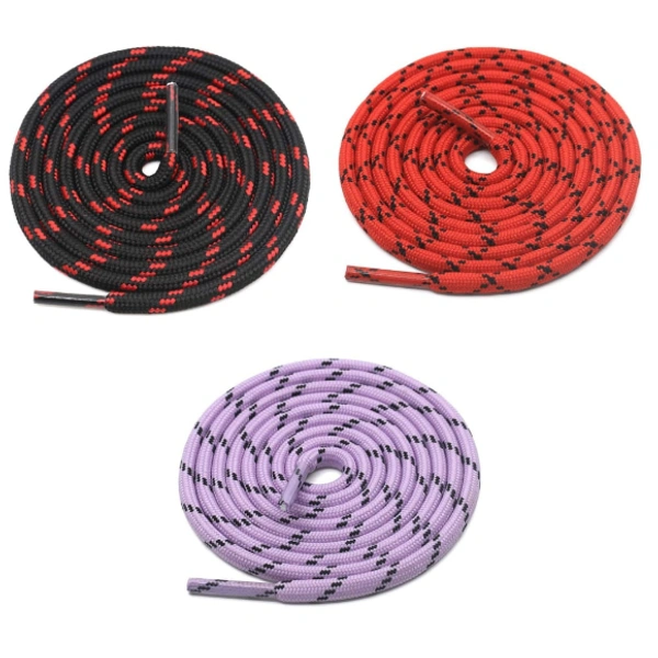 GRAH SANGRAH® 3 Pair (1 Pair Per Single Color) Shoelaces for Hiking Shoes, Walking Sneakers, Climbing, Work Boot, Running, Casual, Sport Shoes (SL-204-217-218) - 120 cm, Black Red-Red Black-Purple Black